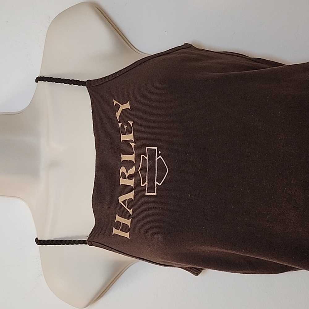 Harley Davidson Y2K Tank Top Brown Spaghetti Barnet El Paso Texas Size Meduim - Picture 8 of 16